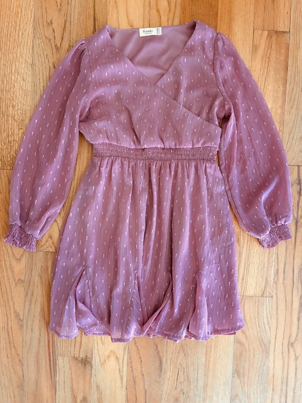 franki by Francesca's Girls Swiss Dot Long Sleeve Wrap Party Dress Size 13